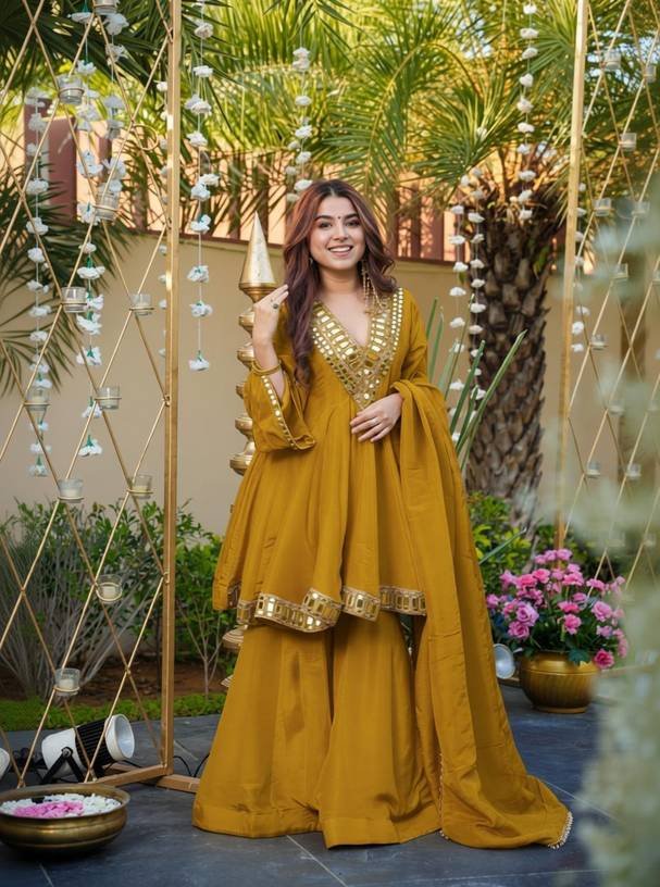 Om Enterprise Women Silk Blend Kurti Sharara Dupatta Set