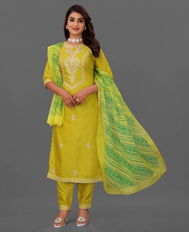Om Enterprise Women Cotton Blend Kurta Patiala Dupatta Set