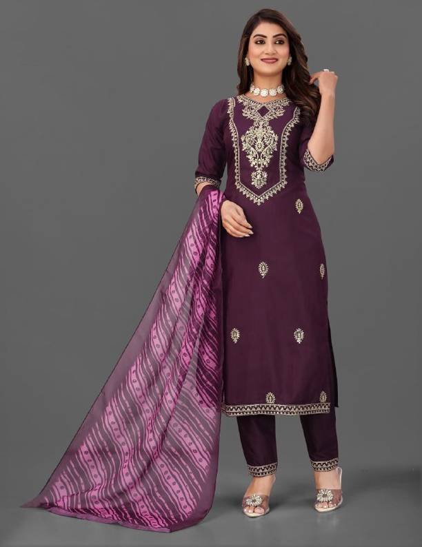 Om Enterprise Women Cotton Blend Kurta Patiala Dupatta Set
