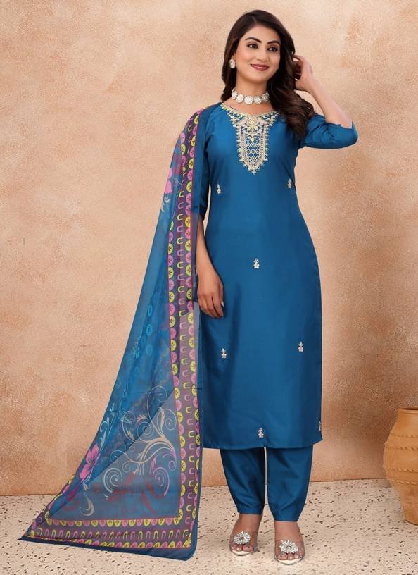 Om Enterprise Women Cotton Blend Kurti Salwar Attached Dupatta Set