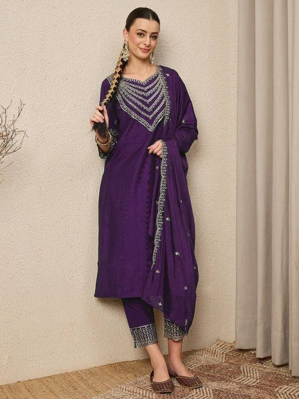 Om Enterprise Women Pure Silk Kurta Pant Dupatta Set