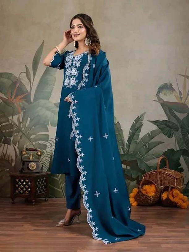 Om Enterprise Women Pure Silk Kurta Pant Dupatta Set