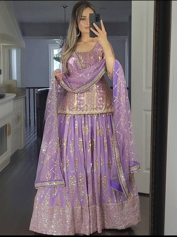 Om Enterprise Women Georgette Kurti Sharara Dupatta Set