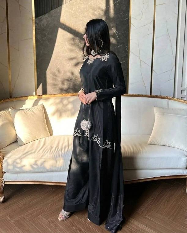 Om Enterprise Women Crepe Kurti Sharara Dupatta Set