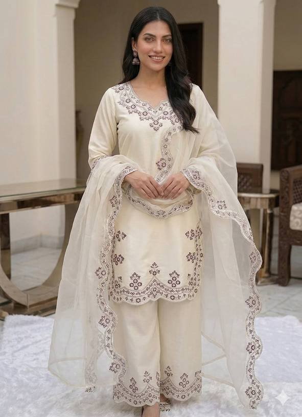 Om Enterprise Women Crepe Kurta Palazzo Dupatta Set
