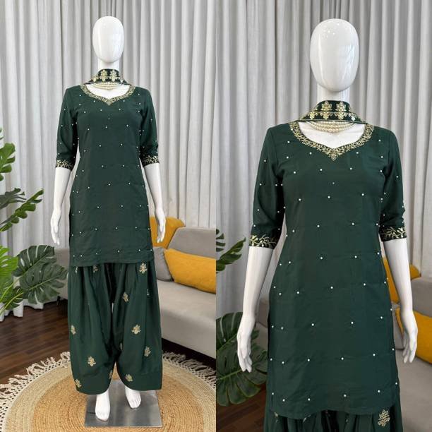 Om Enterprise Women Crepe Kurta Palazzo Dupatta Set