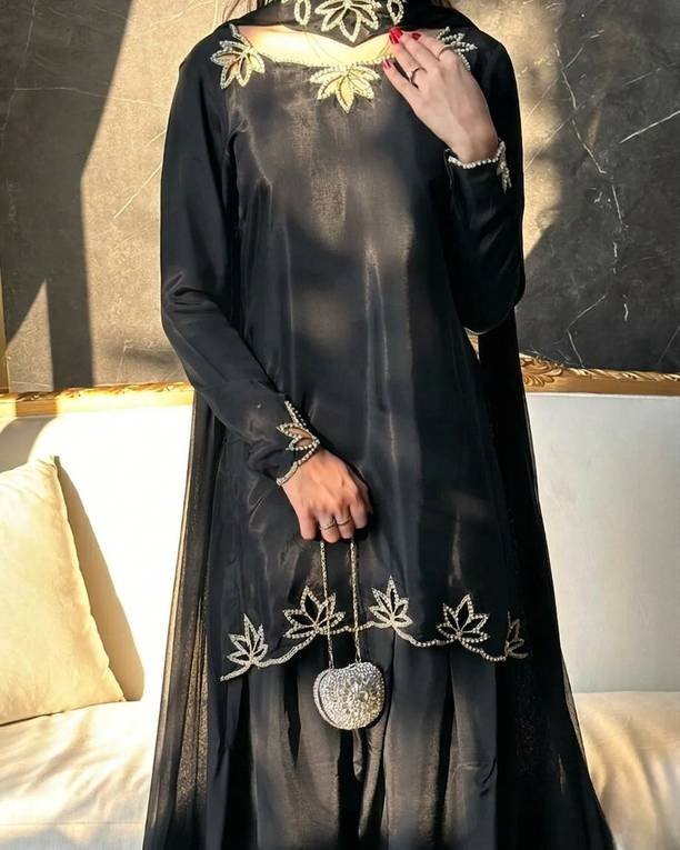 Om Enterprise Women Crepe Kurta Palazzo Dupatta Set