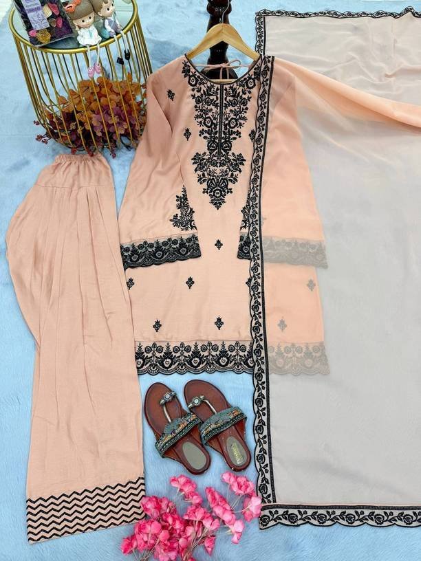 Om Enterprise Women Viscose Rayon Kurta Palazzo Dupatta Set