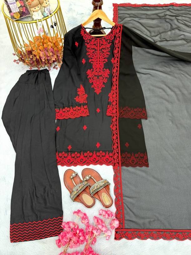 Om Enterprise Women Viscose Rayon Kurta Palazzo Dupatta Set