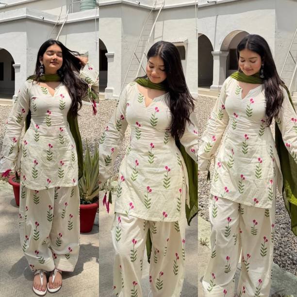 Om Enterprise Women Cotton Blend Kurta Salwar Dupatta Set