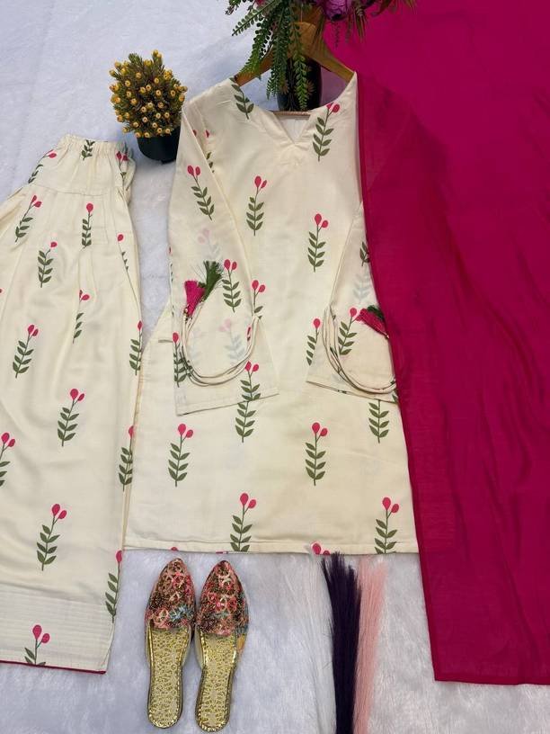 Om Enterprise Women Cotton Blend Kurta Salwar Dupatta Set