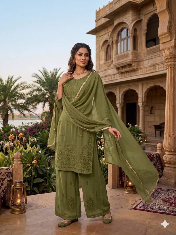 Om Enterprise Women Georgette Kurta Salwar Dupatta Set