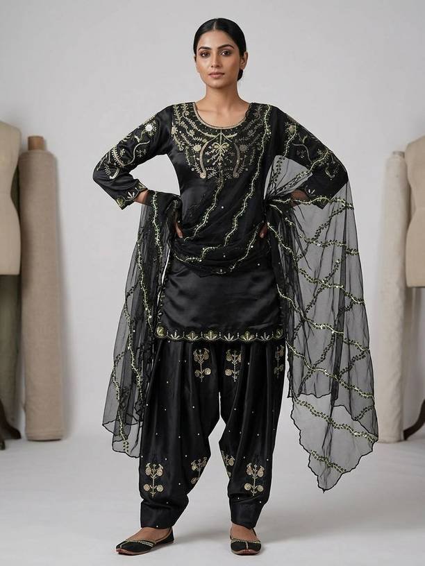 Om Enterprise Women Crepe Kurta Salwar Dupatta Set