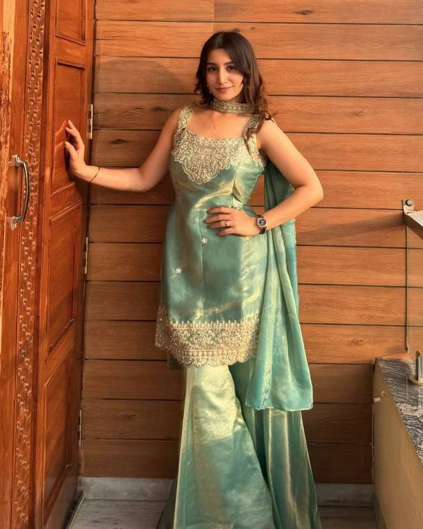 Om Enterprise Embroidered Kurta, Sharara & Dupatta Set