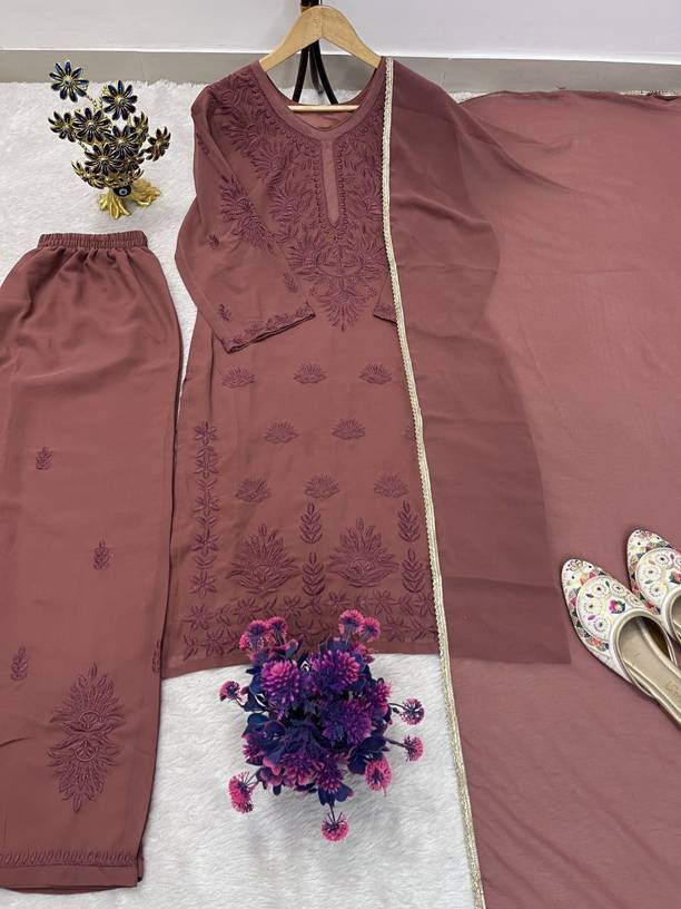 Om Enterprise Embroidered Kurta, Sharara & Dupatta Set
