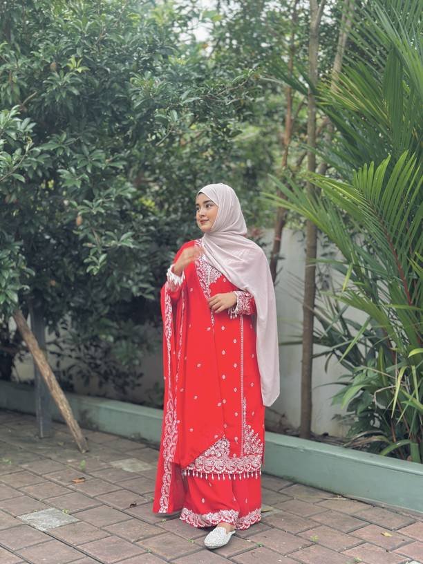 Om Enterprise Embroidered Kurta, Sharara & Dupatta Set