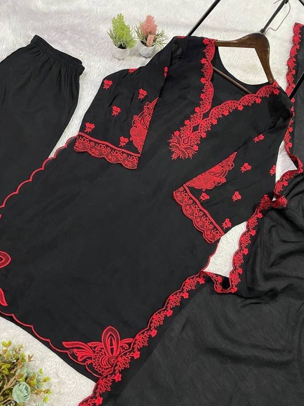 Om Enterprise Embroidered Kurta, Sharara & Dupatta Set