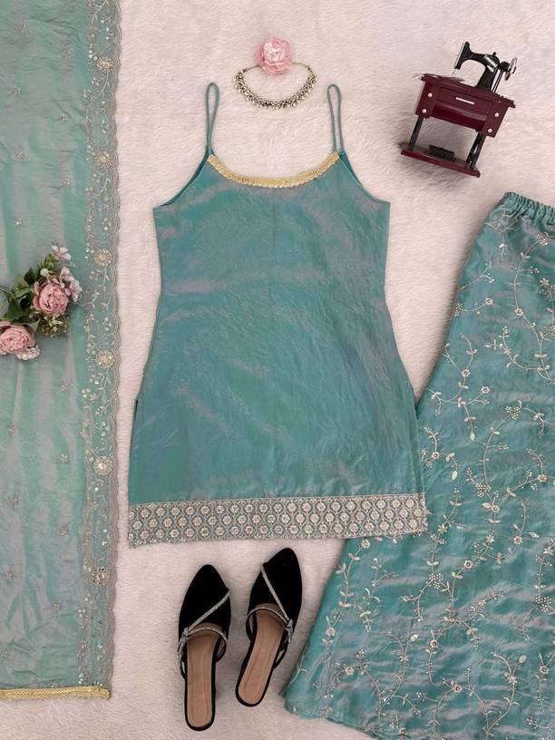 Om Enterprise Embellished Kurta, Sharara & Dupatta Set