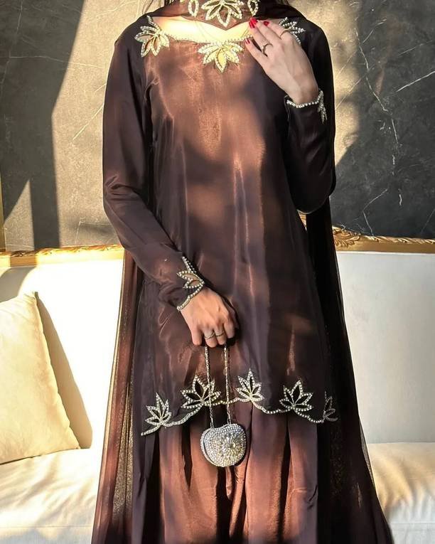 Om Enterprise Embroidered Kurta, Sharara & Dupatta Set