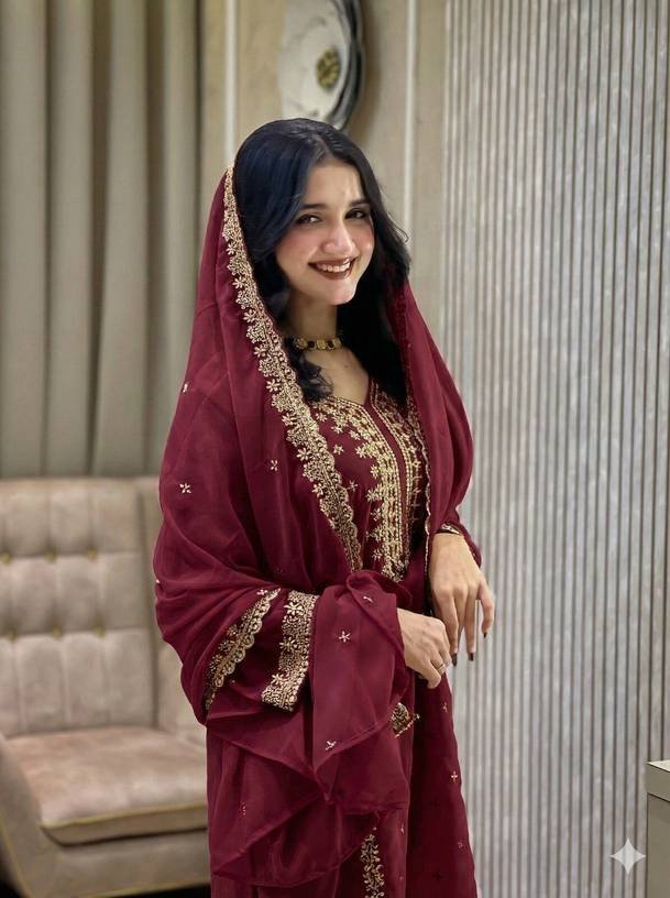 Om Enterprise Embroidered Kurta, Sharara & Dupatta Set