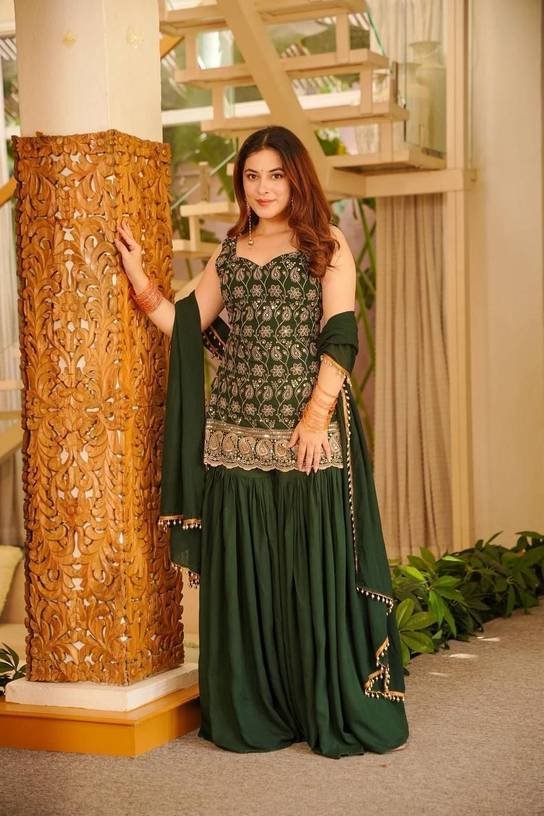 Om Enterprise Embroidered Kurta, Sharara & Dupatta Set