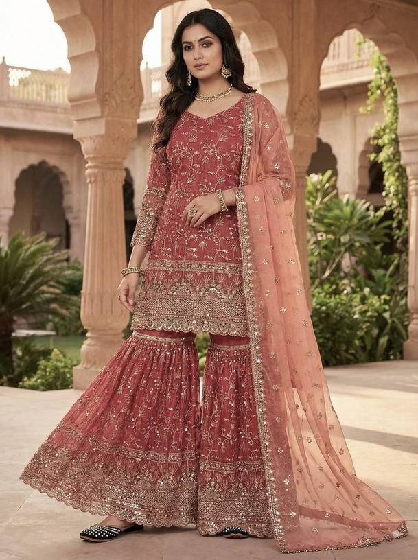 Om Enterprise Embellished Kurta, Sharara & Dupatta Set
