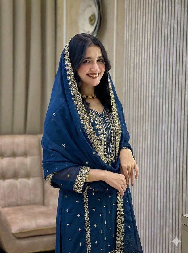 Om Enterprise Embroidered Kurta, Sharara & Dupatta Set